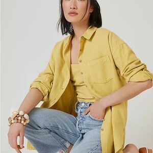 Pilcro Oxford Tunic Button Down Chartreuse Long Sleeve Shirt